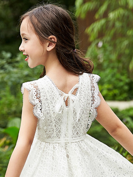 Sweet Kids White Lace Dresses for Girls 6 8 10 12 years Sleeveless Summer Princess Clothing Teen Girl Party Birthday Dress