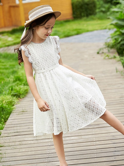 Sweet Kids White Lace Dresses for Girls 6 8 10 12 years Sleeveless Summer Princess Clothing Teen Girl Party Birthday Dress