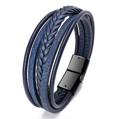 Trendy Genuine Leather Bracelets Men Stainless Steel Multilayer Braided Rope Bracelets for Male Female Bracelets Jewelry