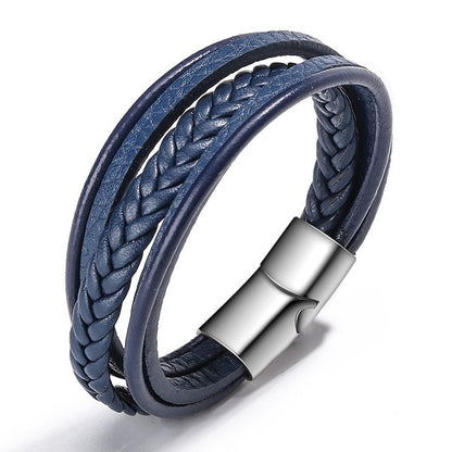 Trendy Genuine Leather Bracelets Men Stainless Steel Multilayer Braided Rope Bracelets for Male Female Bracelets Jewelry