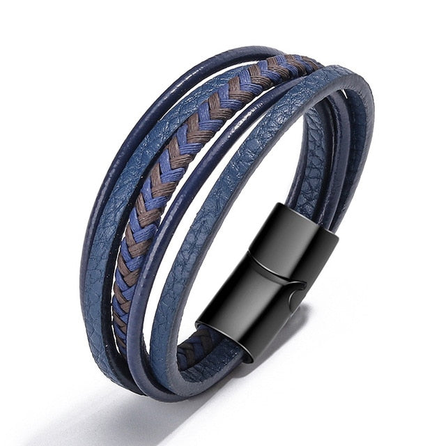 Trendy Genuine Leather Bracelets Men Stainless Steel Multilayer Braided Rope Bracelets for Male Female Bracelets Jewelry