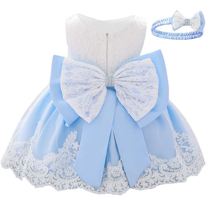 Newborn Long Sleeve Baby Girl Dresses Party Wedding Girl Lace Big Bow Dresses Infant Girl 1st Birthday Princess Baptism Dress