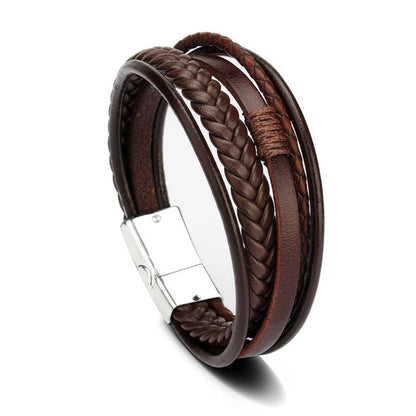 Trendy Genuine Leather Bracelets Men Stainless Steel Multilayer Braided Rope Bracelets for Male Female Bracelets Jewelry