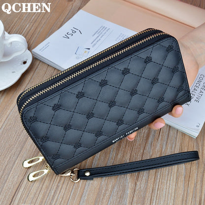 Women wallet long crown Double zipper embroidery thread ladies hand wallet multi-card fashion wild mobile phone bag wallets 785