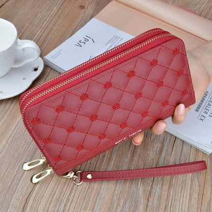 Women wallet long crown Double zipper embroidery thread ladies hand wallet multi-card fashion wild mobile phone bag wallets 785