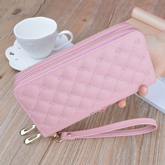 Women wallet long crown Double zipper embroidery thread ladies hand wallet multi-card fashion wild mobile phone bag wallets 785