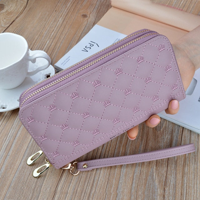 Women wallet long crown Double zipper embroidery thread ladies hand wallet multi-card fashion wild mobile phone bag wallets 785