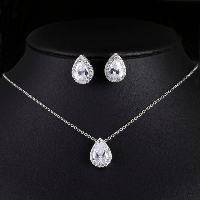 Nigerian Water Drop Cubic Zirconia Wedding Jewelry Sets inlay Luxury Crystal Bridal Jewelry Set Gifts For Bridesmaids AS099