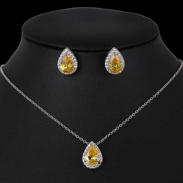 Nigerian Water Drop Cubic Zirconia Wedding Jewelry Sets inlay Luxury Crystal Bridal Jewelry Set Gifts For Bridesmaids AS099