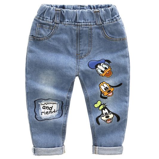 New Brand Kids Cartoon Dog Trousers Pant Girls Jeans Children Boys Hole Jeans Kids Fashion Denim Pants Baby Jean Infant Clothing