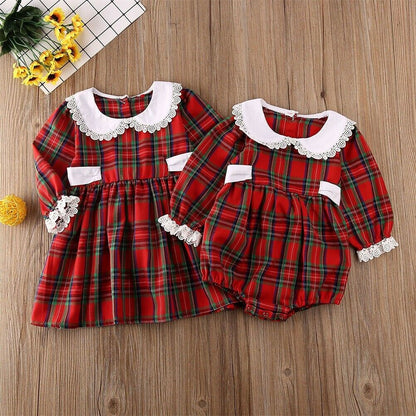 US Christmas Little Big Sister Matching Clothes Toddler Kid Baby Girl Romper Outfit Christmas Dress Clothes