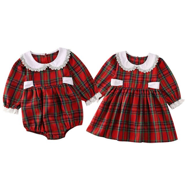 US Christmas Little Big Sister Matching Clothes Toddler Kid Baby Girl Romper Outfit Christmas Dress Clothes