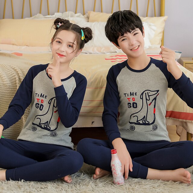 New Teens Clothes Kids Clothing Set Big Boy Girl Pajamas Sets Girls Boys Cotton Sleepwear Full Sleeve Pyjamas Kids Home Clothes