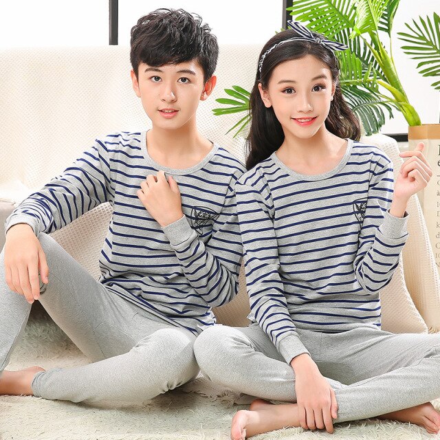 New Teens Clothes Kids Clothing Set Big Boy Girl Pajamas Sets Girls Boys Cotton Sleepwear Full Sleeve Pyjamas Kids Home Clothes