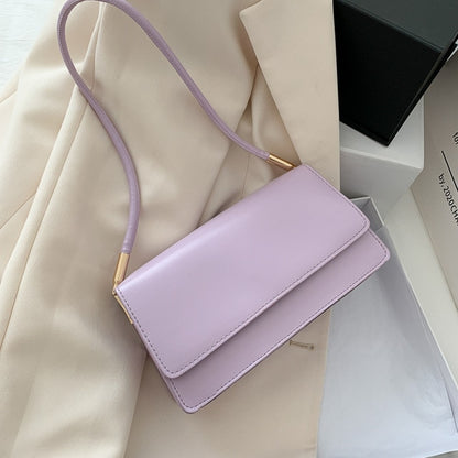 Soft PU Leather Baguette Shoulder Bags For Women 2021 Simple Armpit Bag Lady Handbags Female Trend Solid Color Travel Hand Bag