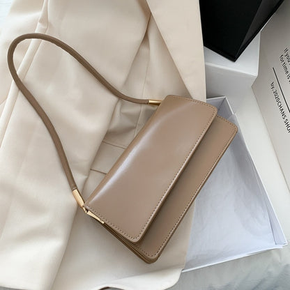 Soft PU Leather Baguette Shoulder Bags For Women 2021 Simple Armpit Bag Lady Handbags Female Trend Solid Color Travel Hand Bag