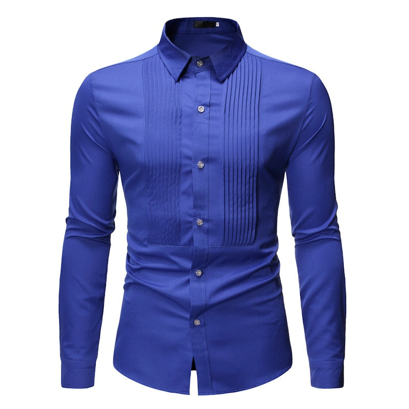 Royal Blue Wedding Tuxedo Shirt Men 2021 Brand Fashion Slim Fit Long Sleeve Mens Dress Shirts Business Casual Chemise Homme