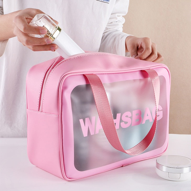 PVC Transparent Makeup Bag Women Wash Bag Travel Organizer Large Capacity Cosmetic Storage Bag Hand Clear Bags Neceser 2020