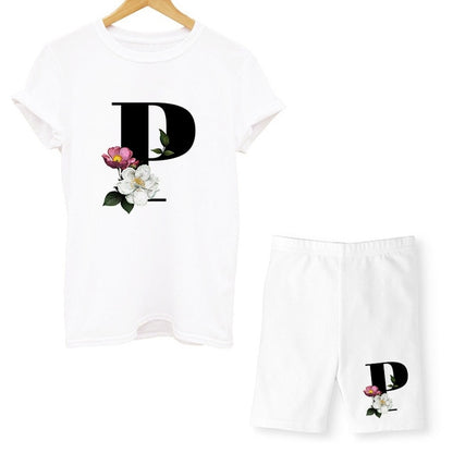 Women Two Piec Set Letter T Shirts And Shorts Set Summer Short Sleeve O-neck Casual Joggers Biker Shorts Sexy Outfit For Woman