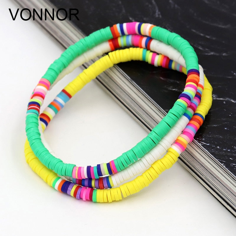 Women Bracelets Fashion Combination Color Polymer Clay Wrist Jewelry Boho Bracelet Gift for Best Friend Couple Bracelet