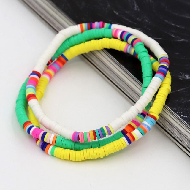 Women Bracelets Fashion Combination Color Polymer Clay Wrist Jewelry Boho Bracelet Gift for Best Friend Couple Bracelet