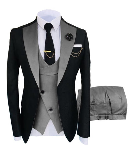 Solovedress Formal Business Fashion 3 Pieces Mens Suit Solid Tuxedos Jacket Blue Brown Gold for Wedding Groom(Blazer+Vest+Pants)