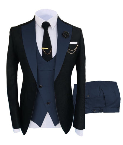 Solovedress Formal Business Fashion 3 Pieces Mens Suit Solid Tuxedos Jacket Blue Brown Gold for Wedding Groom(Blazer+Vest+Pants)