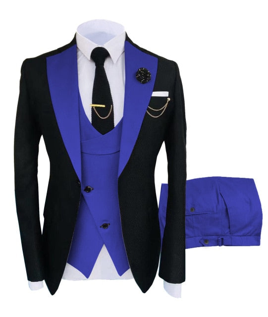 Solovedress Formal Business Fashion 3 Pieces Mens Suit Solid Tuxedos Jacket Blue Brown Gold for Wedding Groom(Blazer+Vest+Pants)