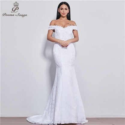 PoemsSongs real photo new style boat neck beautiful lace wedding dress 2021 for wedding Vestido de noiva Mermaid wedding dress