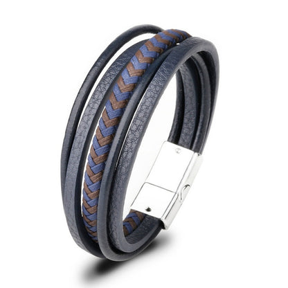 Trendy Genuine Leather Bracelets Men Stainless Steel Multilayer Braided Rope Bracelets for Male Female Bracelets Jewelry