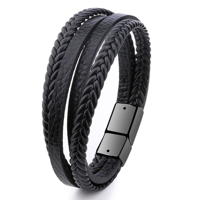 Trendy Genuine Leather Bracelets Men Stainless Steel Multilayer Braided Rope Bracelets for Male Female Bracelets Jewelry