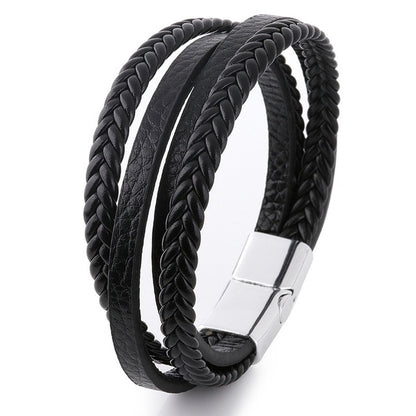 Trendy Genuine Leather Bracelets Men Stainless Steel Multilayer Braided Rope Bracelets for Male Female Bracelets Jewelry