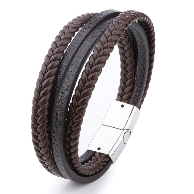 Trendy Genuine Leather Bracelets Men Stainless Steel Multilayer Braided Rope Bracelets for Male Female Bracelets Jewelry