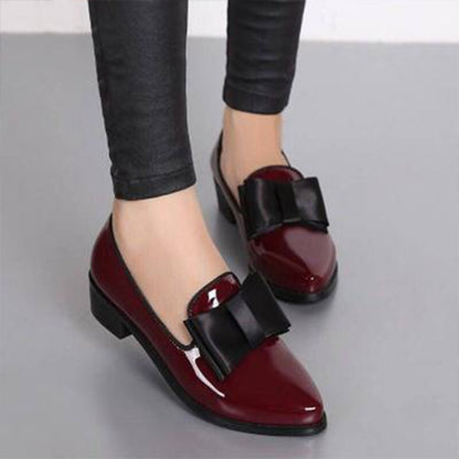 Women Bow Low Heels Women's Pointed Toe Patent Leather Pumps Woman Slip On Platform Fashion Ladies Shoes Female Footwear 2021