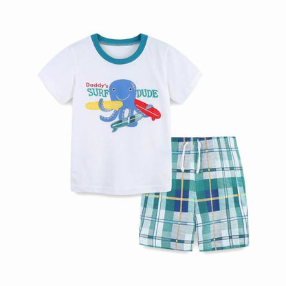 TUONXYE Summer Children's Clothes For Boy Cartoon Vehicle T Shirt+Pants Kids Short Sleeve Clothing Set Teens Sport Tracksuit