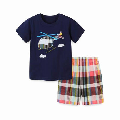 TUONXYE Summer Children's Clothes For Boy Cartoon Vehicle T Shirt+Pants Kids Short Sleeve Clothing Set Teens Sport Tracksuit