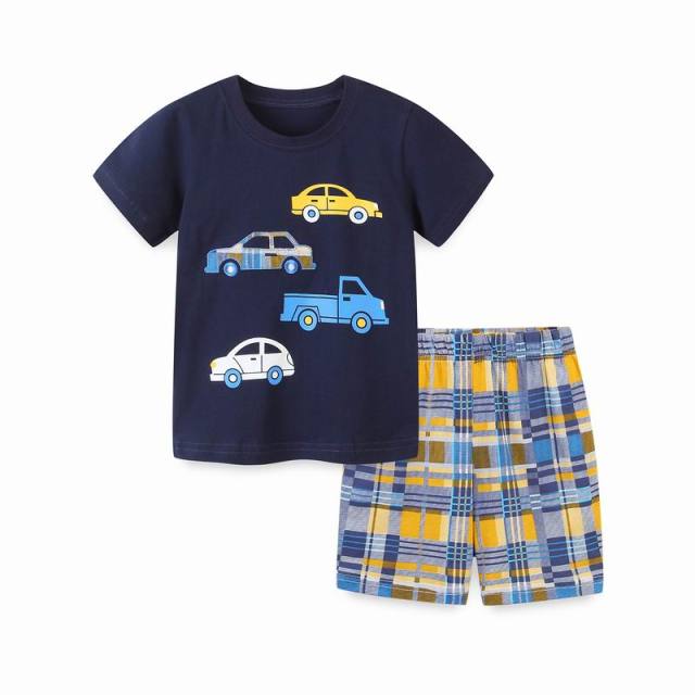 TUONXYE Summer Children's Clothes For Boy Cartoon Vehicle T Shirt+Pants Kids Short Sleeve Clothing Set Teens Sport Tracksuit