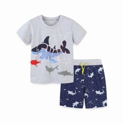 TUONXYE Summer Children's Clothes For Boy Cartoon Vehicle T Shirt+Pants Kids Short Sleeve Clothing Set Teens Sport Tracksuit