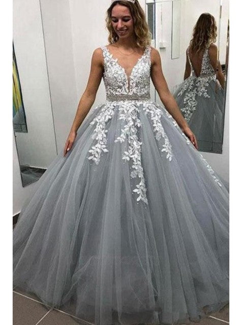 V Neck Wedding Dresses 2021 Light Champagne Floor Length Applique Open Back A Line Backless Bridal Gowns Vestido De Noiva