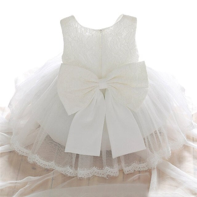 Vintage Flower Girls Dresses Children Party Ceremonies Clothing Princess Baby Girl Wedding Dress Birthday Big Bow Christening