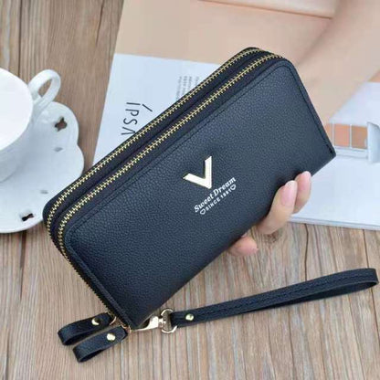 Women wallet long crown Double zipper embroidery thread ladies hand wallet multi-card fashion wild mobile phone bag wallets 785