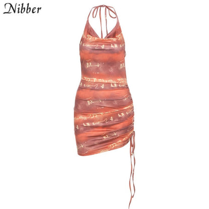 Nibber Sleeveless Multicolor Printing Cut Out Mini Wrap Dresses for Women's 2021 Summer Hot Deals Beach Bodycon Elegant Dresses