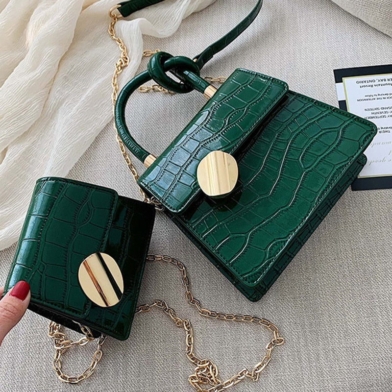 Stone Pattern Leather Crossbody Bags with Short Handles for Women Small Handbags Chain Shoulder Simple Bag Purses Hand Bag