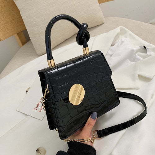 Stone Pattern Leather Crossbody Bags with Short Handles for Women Small Handbags Chain Shoulder Simple Bag Purses Hand Bag