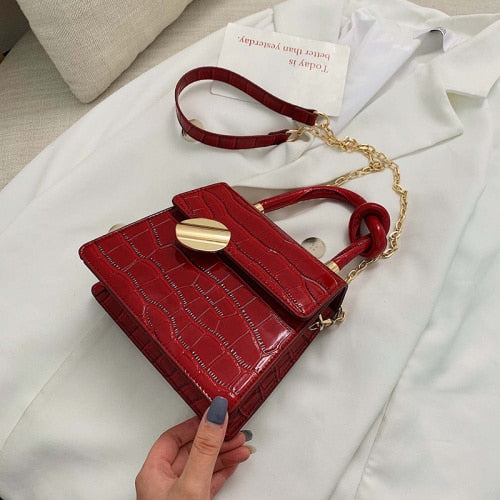 Stone Pattern Leather Crossbody Bags with Short Handles for Women Small Handbags Chain Shoulder Simple Bag Purses Hand Bag