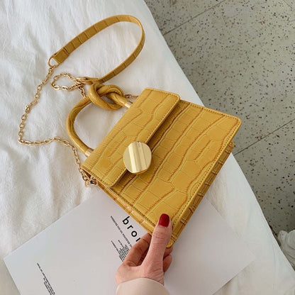 Stone Pattern Leather Crossbody Bags with Short Handles for Women Small Handbags Chain Shoulder Simple Bag Purses Hand Bag