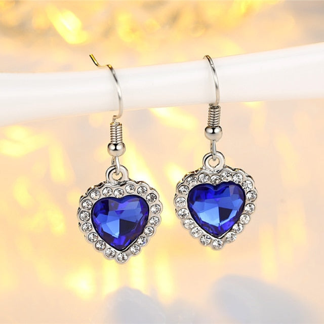 Titanic Heart of Ocean Necklaces for Women Peach Heart Blue Crystal Zircon Jewelry Sets Female Wedding Engagement Jewelry