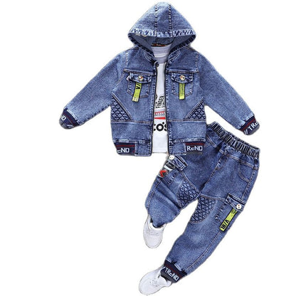 Spring & Autumn Cowboy Boy Sets New 2021 Korean Version  Clothes for Teens 2-Piece Denim Jacket Coat Casual Children's Clothing