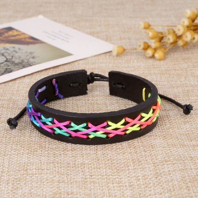 Trendy Genuine Leather Bracelets Men Stainless Steel Multilayer Braided Rope Bracelets for Male Female Bracelets Jewelry