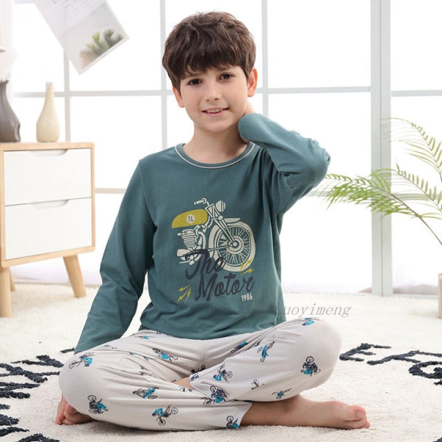 New Teens Clothes Children Clothing Set Big Boys Pajamas Sets Boys Cotton Sleepwear Full Sleeve Pyjamas Kids Home Clothes 4-18Y